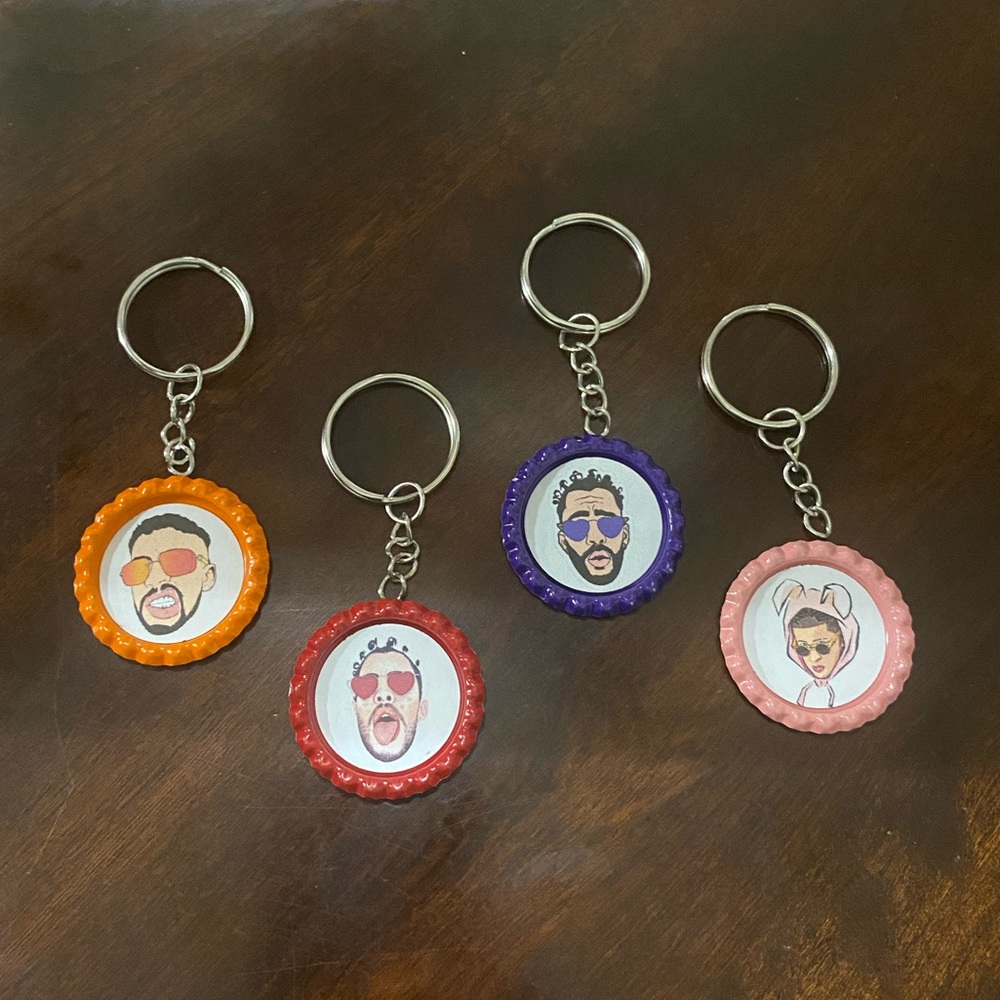 Bad Bunny Bottle Cap Keychains